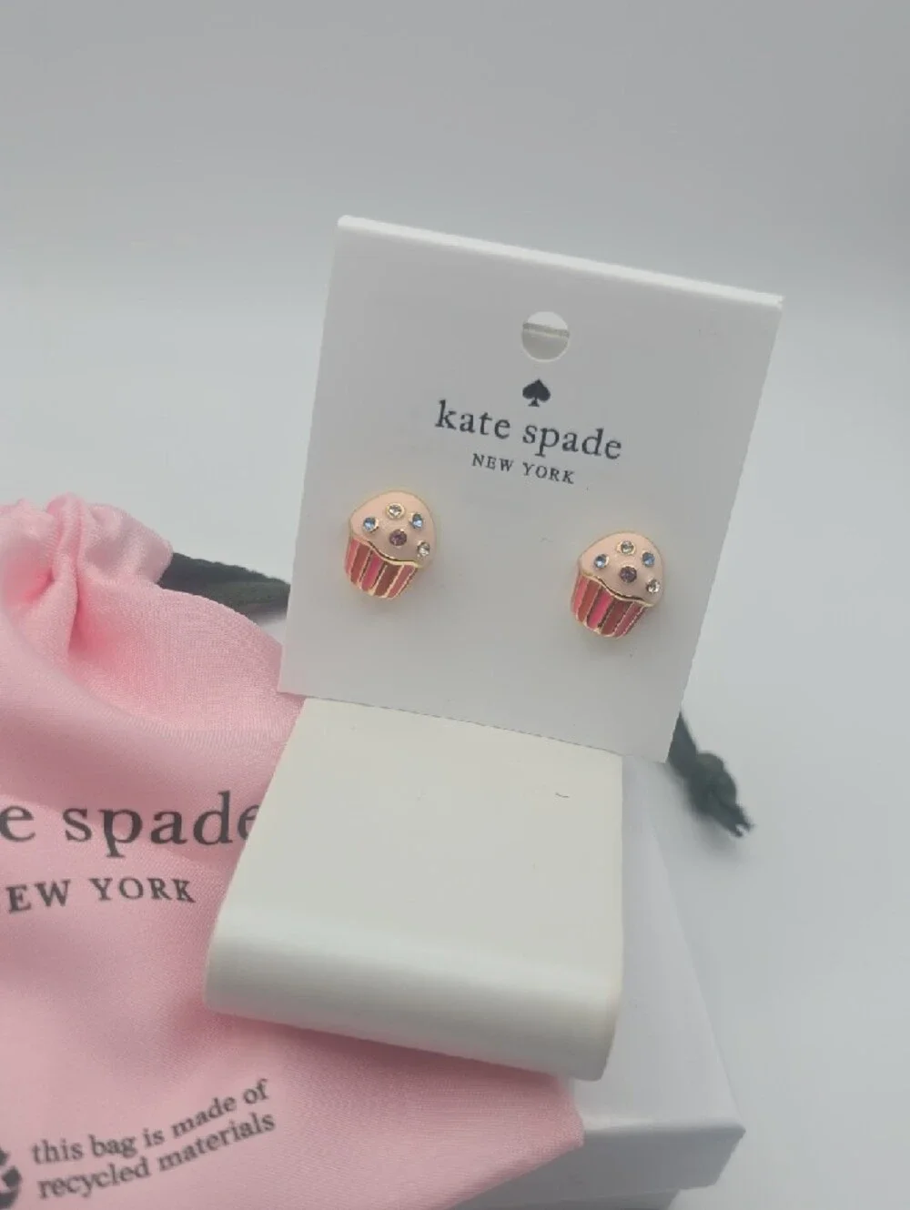 Kate Spade "Take The Cake" Pink Cupcake Crystal Stud Earrings (DUSTY)(NWT)✨️🧁✨️ - Picture 3 of 6